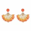 Boucles d'oreilles éventail boho en raphia fait main, pendantes colorées tissées pour vacances. - Orange