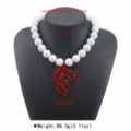 Collana di perle bianche con ciondolo di corallo rosso, catenina clavicolare alla moda. - Rosso corallo