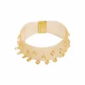 Gold mesh choker necklace with crystal pendants and magnetic clasp for women fashion style. - Gold
