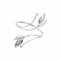 Silver metal open arm cuff bracelet, trendy geometric leaf wrap design for women fashion. - Silver Streamlined Wrapped Three Dimensional Leaf Style (B3843)