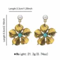 Vintage retro style flower earrings with pearls and turquoise center for women fashion jewelry - Ancient Gold Retro Flower Earrings (E14739)