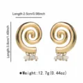 Detailed view of vintage gold spiral earrings with white stone fringe, dimension specs shown. - E14526