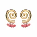 Vintage gold spiral dangle earrings with pink turquoise stone tassels for chic women fashion. - E14527