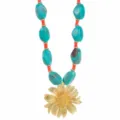 Boho retro sunflower pendant necklace with colorful resin beads, perfect holiday jewelry detail. - N13388