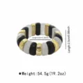 Bracelet élastique chunky en acrylique et métal noir, blanc et or pour des vacances chic. - Style Segmenté Transparent Noir Blanc (B3678)