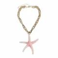 Gold thick chain necklace with large pink resin starfish pendant beach vacation ocean style - Sakura Pink