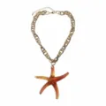 Fashion resin starfish pendant necklace with gold chunky chain for beach holiday vacation style. - Amber