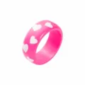 Bague cœur en résine rose style tendance mode femme bijoux déclaration accessoire chic. - Style Cœur Blanc Fond Rose Vif (B3631)