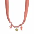 Collier en ruban de tissu rose style vacances avec pendentifs de mer comme poisson. - Rose chair