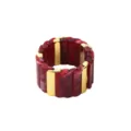 Y2K Bracelet Épais Résine Rouge Métal Doré Variante - Jonc Acrylique Géométrique Femme - Style Bande Métallique Texture Agate Rouge (B3594)