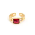 Nahaufnahme eines vergoldeten Titanstahlrings mit strahlend rotem, rechteckigem Zirkonstein. - Gold Roter Jaspis