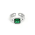Anillo abierto de circonita verde acero de titanio gema rectangular joya para mujer - Talla 6 / Plateado-Verde