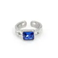 Detalle de anillo de circonita azul de acero de titanio, anillo abierto brillante de lujo. - Talla 6 / Acero-Piedra Azul