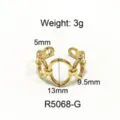 Anillo de cadena grueso de acero de titanio dorado, variante de anillo abierto. - Talla 6 / Estilo de Cadena Entrelazada (R5068-G) / Dorado