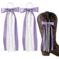 Décorations de bottes de cowboy western ruban à pois violet perles pompon suspendus chic - À Pois Violet