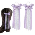 Western boot decorative bow ribbon with pearl lace tassels for stylish boots fashion accessory. - Length: 15cm / Purple