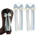 Handgemachte Westernstiefel Schleife Band mit Perle und Spitze fuer Dekoration. - Länge: 15cm / Blau