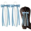 Western cowboy boot accessories blue polka dot ribbon pearl lace hanging boot charm - Length: 25cm / Polka Dot Blue