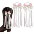 Dekorative Schleife mit Perlen für Westernstiefel, handgemachte Accessoires Hauptbild. - Länge: 15cm / Rosa
