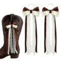 Westliche Cowboy Stiefel dekorative Schleife Band mit Spitze und Perlen Quasten Set neu - Länge: 18cm / Braun