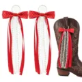 Western boot decoration, red polka dot bow pearl lace tassel, cowboy boot accessories. - Length: 25cm / Polka Dot Red
