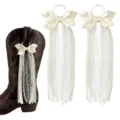 Western boot decorative bow ribbon handmade pearl lace boot charm for cowboy boots accessories - Length: 15cm / White