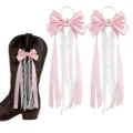 Pink bow pearl lace boot tassels decorations for stylish western cowboy boots shoe charms. - 15cm / Pink