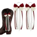 Western Stiefel Deko Schleife Band mit spitze und Perlen, stilvolles handgemachtes Stiefelzubehör. - Länge: 15cm / Burgunderrot
