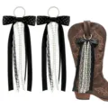 Cowboy boot decorative accessories, black polka dot ribbon pearl lace boot charms for women. - Length: 25cm / Black Polka Dot