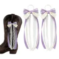 Ruban nœud décoratif pour bottes occidentales, satin violet blanc dentelle perle serpentin. - Violet