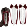 Western boot jewelry boot bows pearl lace boot chains clip on accessories pair for boots. - 15cm / Burgundy