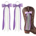 Cowboy boot tassels charms purple gingham bow lace pearl straps decorative accessories for women - 15cm / Purple Gingham