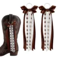 Ruban nœud décoratif pour bottes occidentales avec perles et dentelle style cowboy - Marron