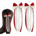 Wunderschöne dekorative Schleifen für Cowboy Stiefel mit Perlen und rot-weißen Satinbändern. - Länge: 15cm / Rot