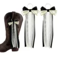 Westliche Stiefel Schleife Band Anhänger schwarz weiß Perle Spitze Quaste Schuhzubehör Set - Länge: 15cm / Schwarz