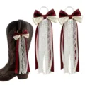 Westliche Cowboy-Stiefel dekorative Schleife Band mit Perle Spitze handgemachte Quasten - Länge: 15cm / Burgunderrot