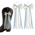 Nœuds de bottes de cowboy rubans dentelle perles manchettes de bottes accessoires. - Bleu