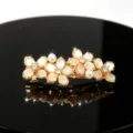 Gold metal flower hair clip detail with white cat eye stones, pearls and sparkling rhinestones. - Style 3 Large Four Flowers