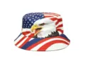 American flag and bald eagle print bucket hat, stylish sun protection summer item. - American Eagle