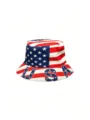 USA Flag Bucket Hat Unisex Patriotic Print Sun Protection Cap for World Cup Fan Cheering - USA (With Text)