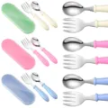 Portable stainless steel kids fork and spoon set cute children tableware with case - 9-Piece Set
