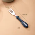 Fourchette en acier inoxydable pour les enfants, joli motif espace fusée, manche ergonomique. - Fourchette à Manche Rond / Bleu saphir