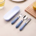 Stainless steel baby flatware set with portable storage box, safe children feeding fork spoon. - Knife Fork Spoon Set / Blue