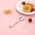 Cute pink handle stainless steel kids spoon for baby feeding, daily use, and toddler mealtime. - Spoon Only / Pink