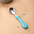 Children stainless steel training spoon with cute blue shark pattern handle for baby feeding. - Round Handle Spoon / Blue