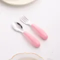 Stainless steel kids spoon and fork set with cute pink handle toddler training tableware safe - Spoon / Pink