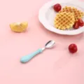Kids stainless steel spoon with light blue handle cute tableware feeding spoon for baby 1pc - Spoon Only / Blue
