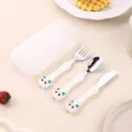 Kids stainless steel cutlery set, cute owl handle with portable storage box variant. - Three-Piece Set / White