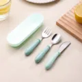 Stainless steel kids cutlery set with fork spoon knife and storage box for baby feeding safe. - Knife Fork Spoon Set / Green