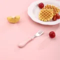 Stainless steel kids fork with pink handle, cute tableware for baby feeding and food presentation. - Single Skewer / Pink